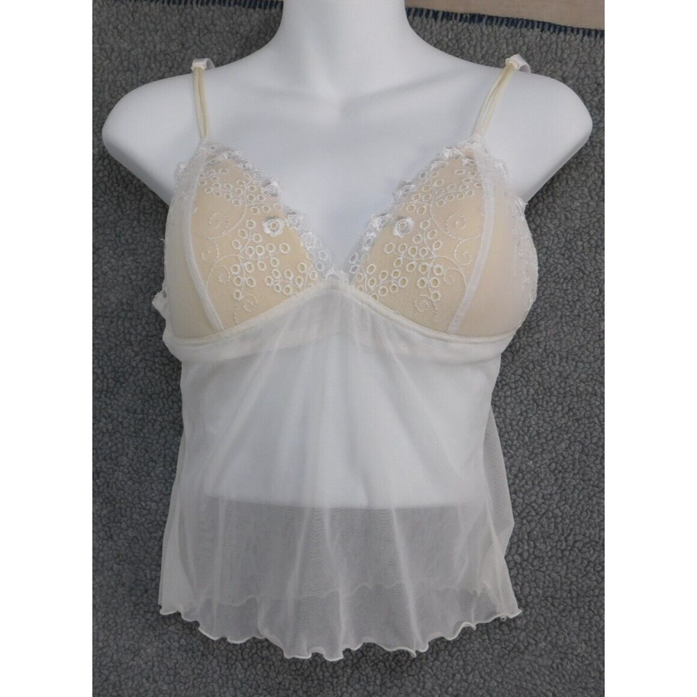 Donna L’oren Eyelet & Sheer Women's M Cami Tank Lingerie Top Ivory